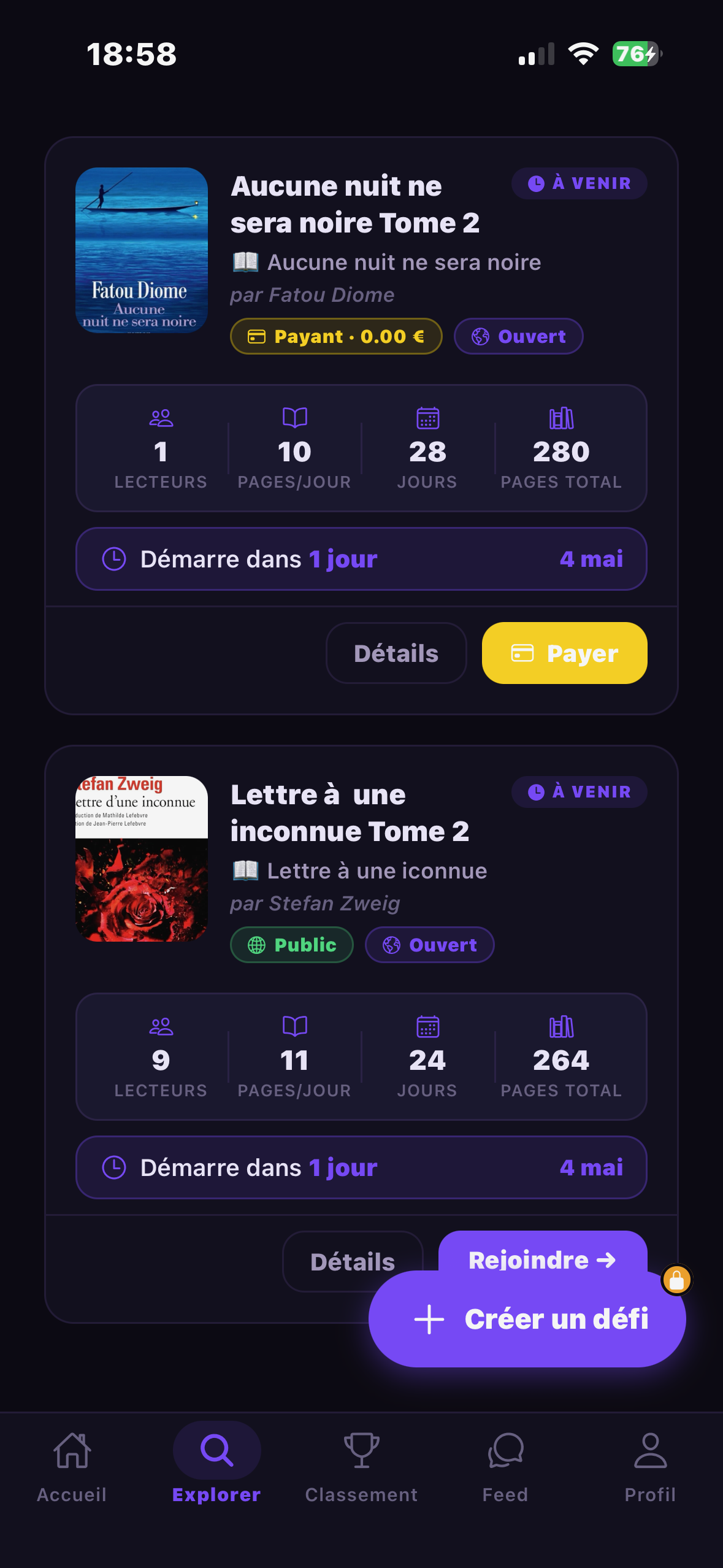Challenges à venir