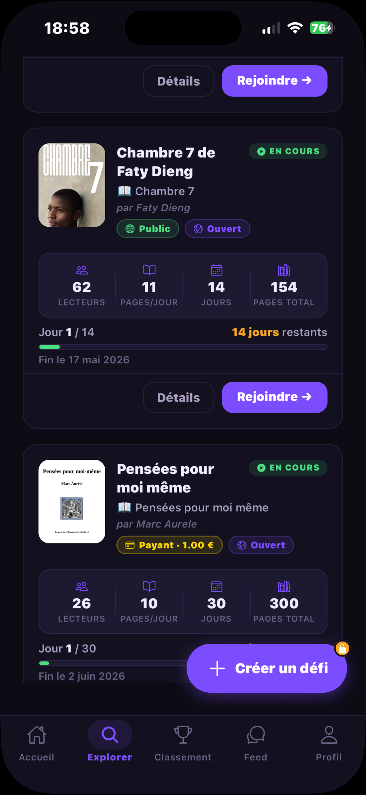 Challenges en cours